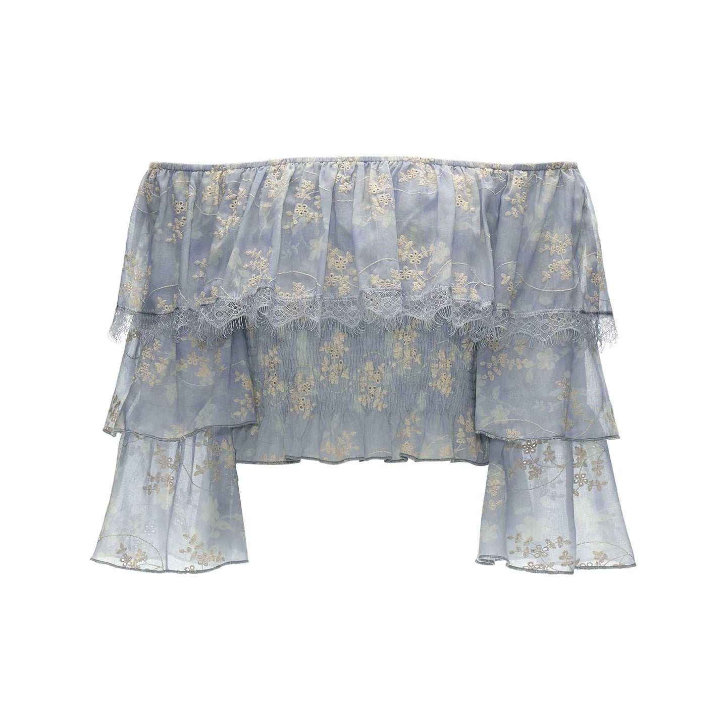 Lavender Floral Off-Shoulder Ruffle Crop Top
