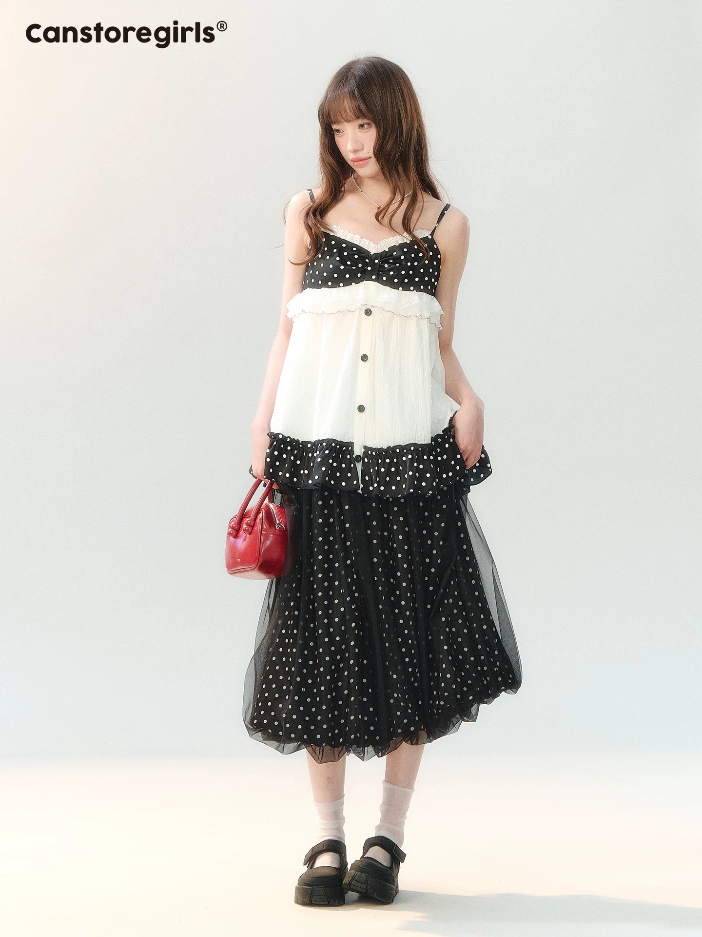 "Midnight Sweet Isle" Black Polka Dot Lace Two-Piece Skirt Set LL2026208