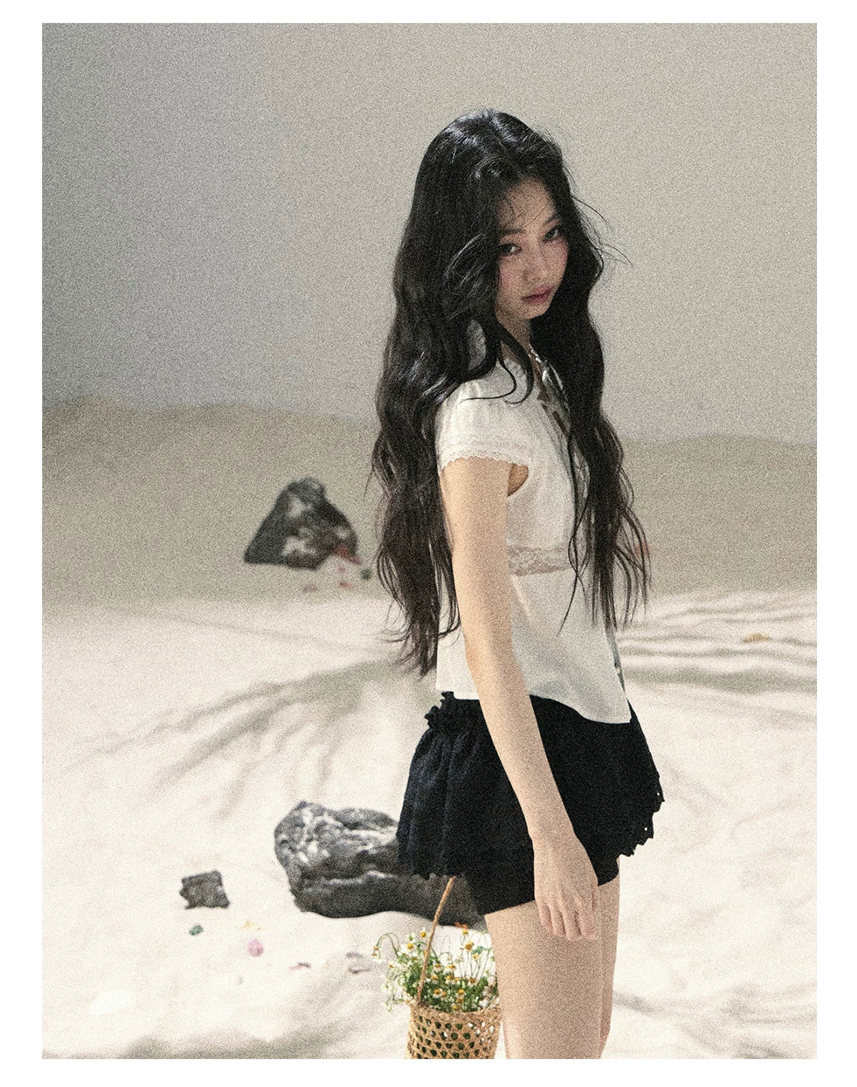 "Lace Between the Lines" Frost White Faux-Layer Cropped Shirt