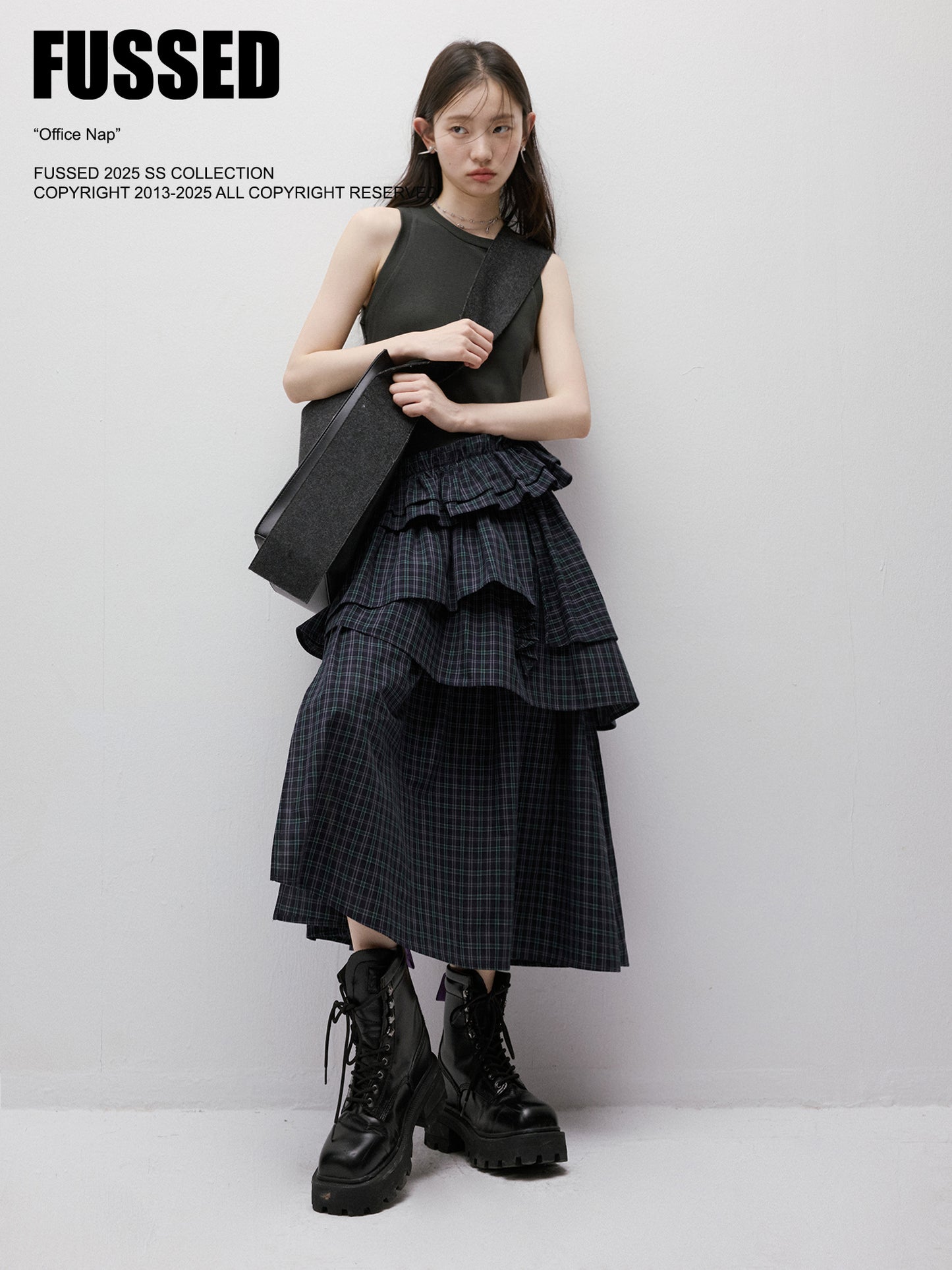 FUSSED Layered Asymmetric Patchwork Dress – British Blue Green FOF-25SS032