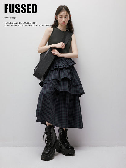 FUSSED Layered Asymmetric Patchwork Dress – British Blue Green FOF-25SS032