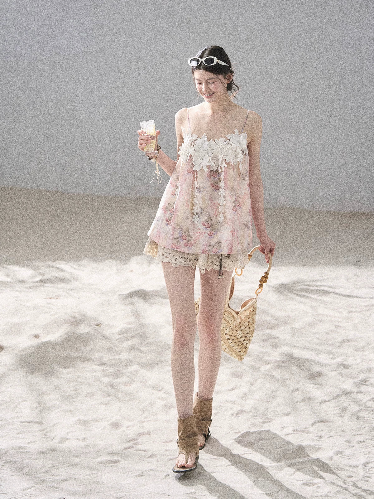"Unscripted Romance" Dried Rose Embroidered Floral Cami Top