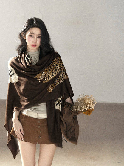 AOMALM - Korean-Style Leopard Print Shawl Scarf