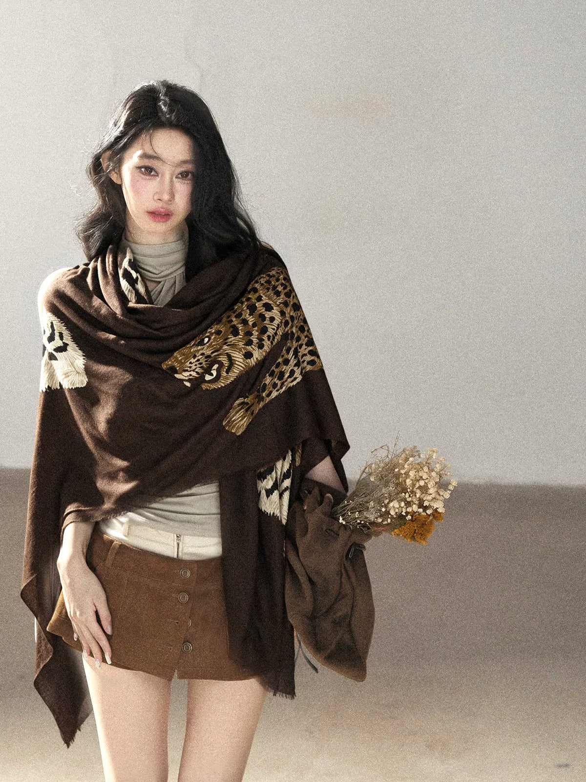 AOMALM - Korean-Style Leopard Print Shawl Scarf