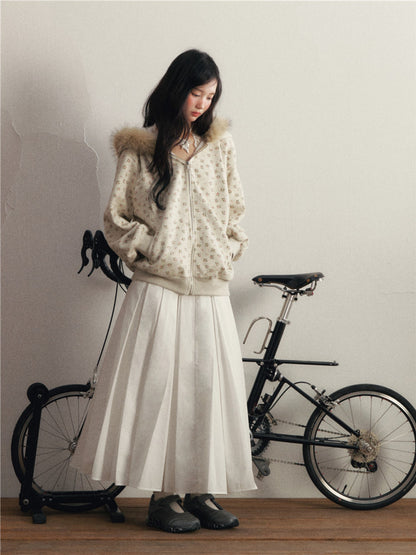 1P - Floral Faux Fur Hooded Fleece Jacket