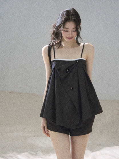 "Flowing Light & Shadow" Slate Gray Cami Top & Skort Two-Piece Set
