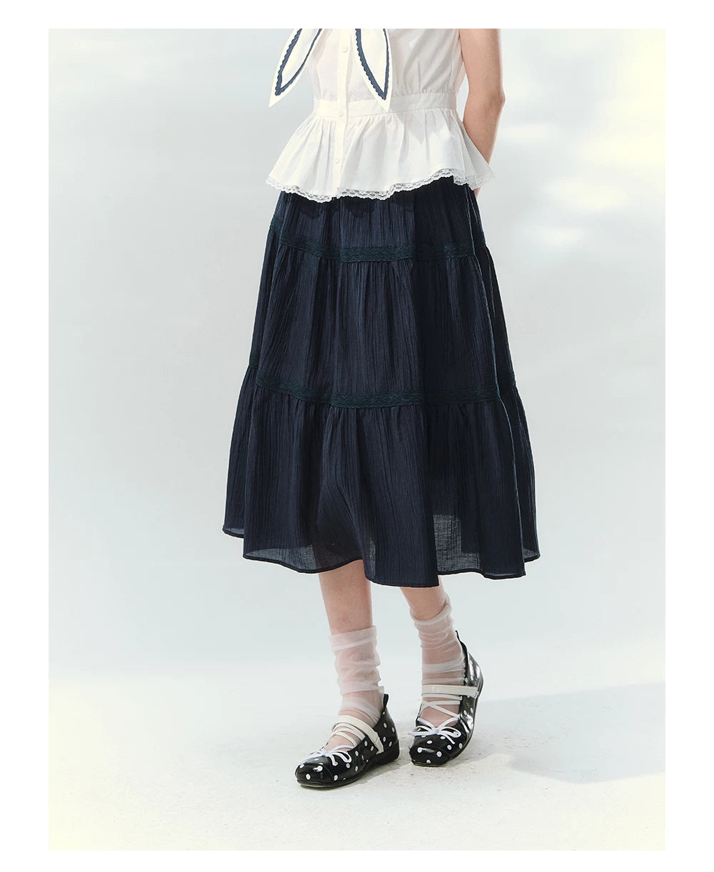 “Letter from Sea Isle” White & Navy Sailor Collar Blouse and Tiered Skirt Set