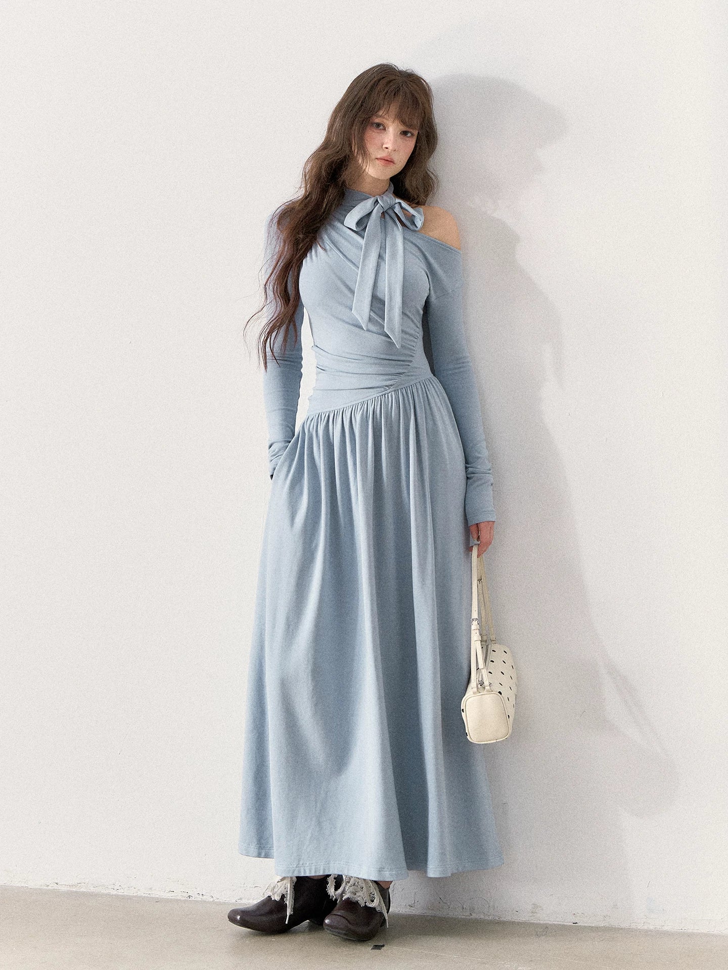 [TMMG] “Fluid Poetry” — Ruched Off-Shoulder Maxi Dress