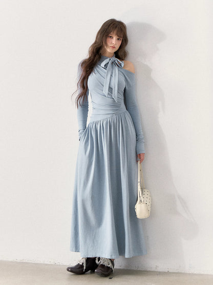 [TMMG] “Fluid Poetry” — Ruched Off-Shoulder Maxi Dress