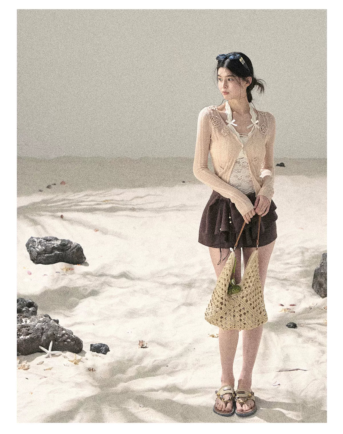 "Moss Whisper" Knit Sun Protection Cardigan & Cami Top