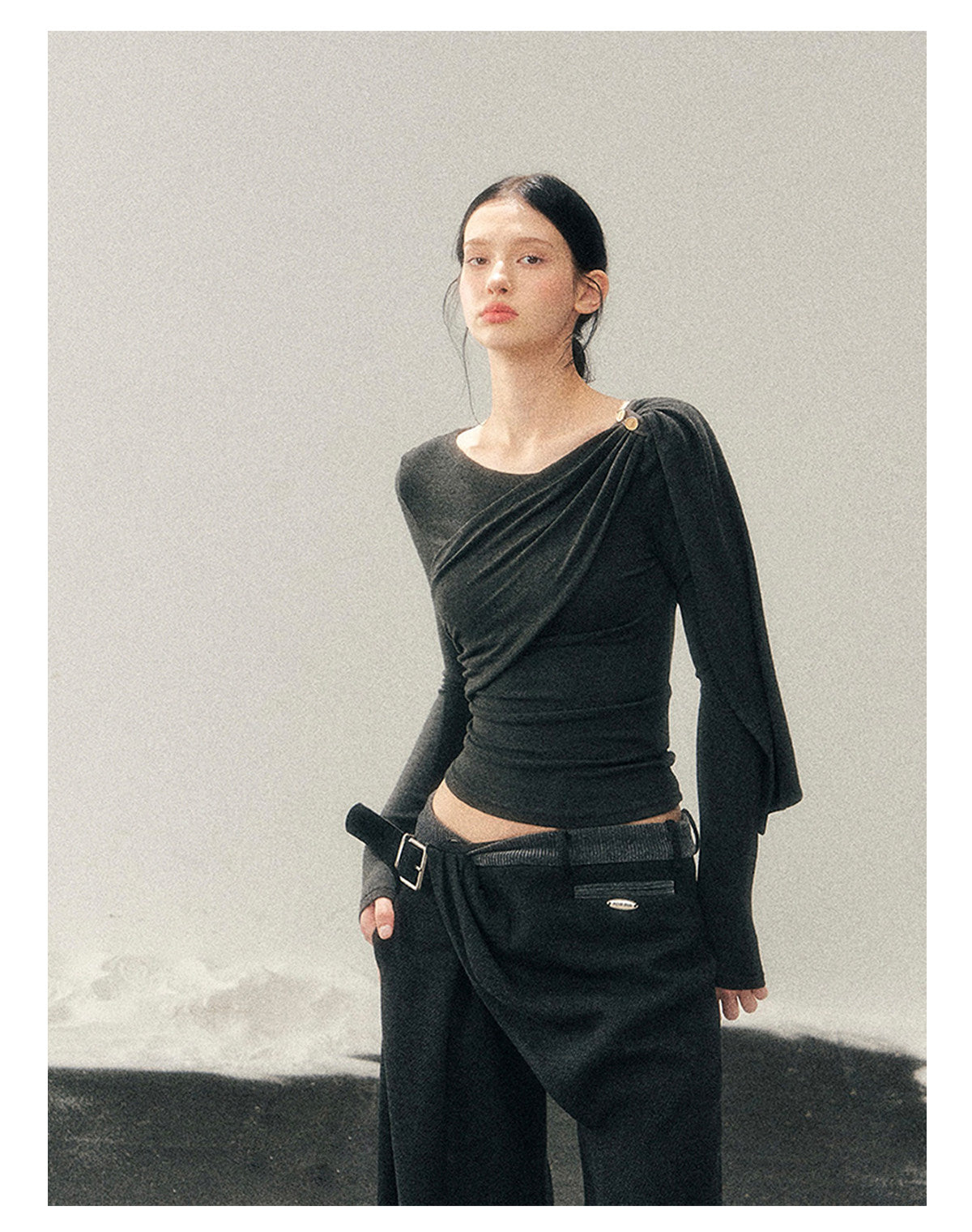 181225 “She Is Lighter Than the Wind” Streamer-Neck Top - Deep Rock Gray