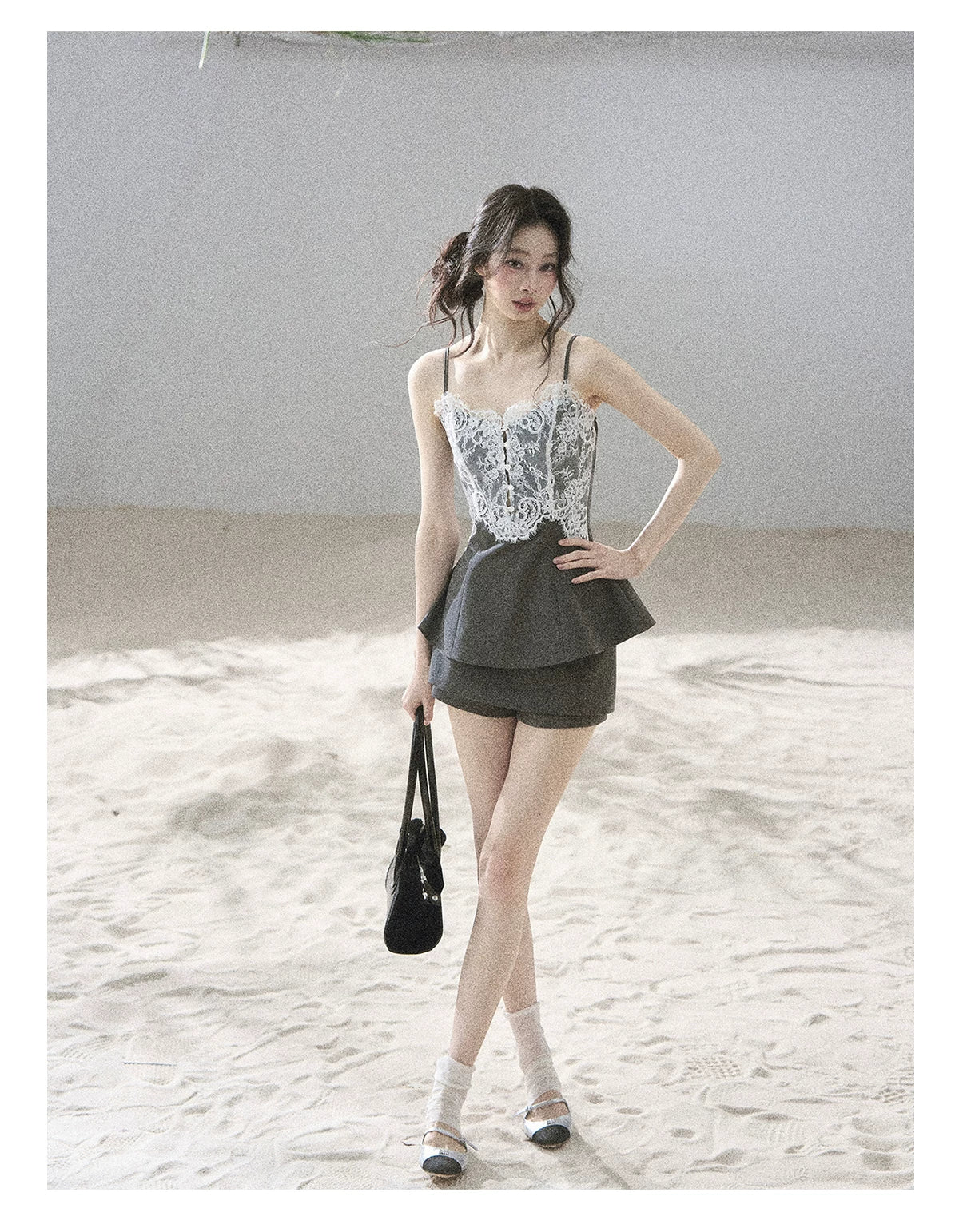 "Exclusively Hers" Intellect Gray Lace Cami & Skort Set