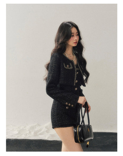 少也眼 "Before the Moon Falls" Bouclé Wool Tweed Set - Black