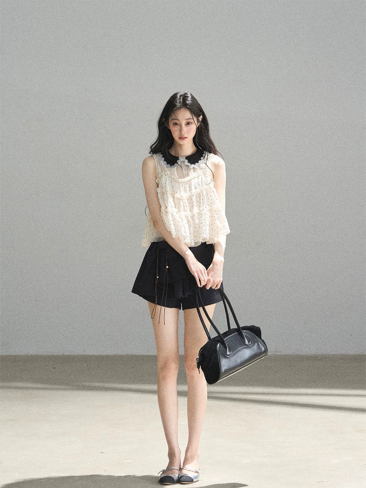 "A Dream Like Foam" French Polka Dot Chiffon Babydoll Blouse
