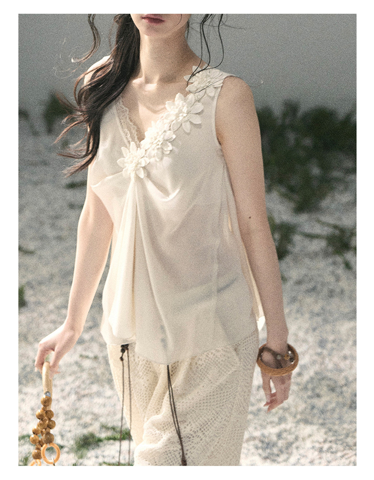 “Silent Rose” Ivory Floral Lace Sleeveless Top
