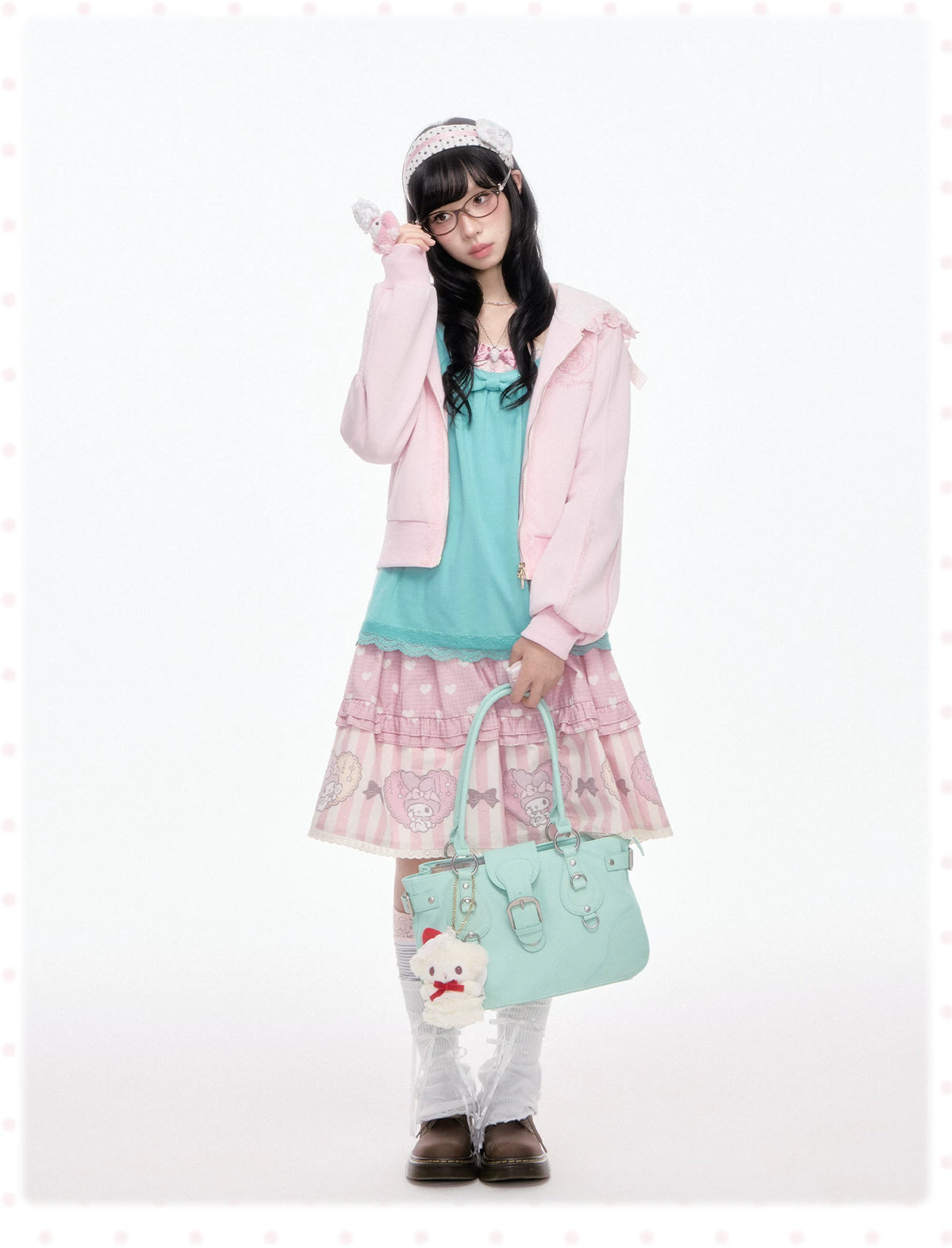 “Ribbon Daydream” Pink Cropped Zip-Up Hoodie