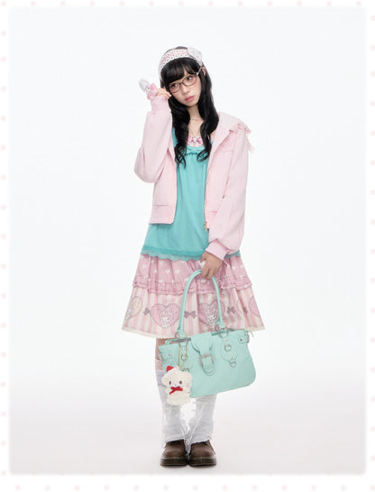 “Ribbon Daydream” Pink Cropped Zip-Up Hoodie