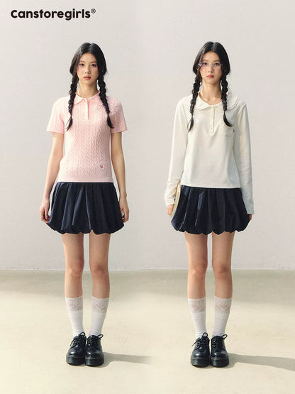 "Milky Pleats Mood" Bubble Hem Pleated Mini Skirt LL2026008