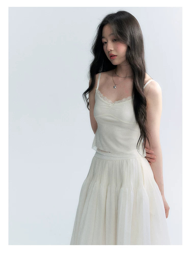 "First Confession" Ivory Lace Bow Cami Top