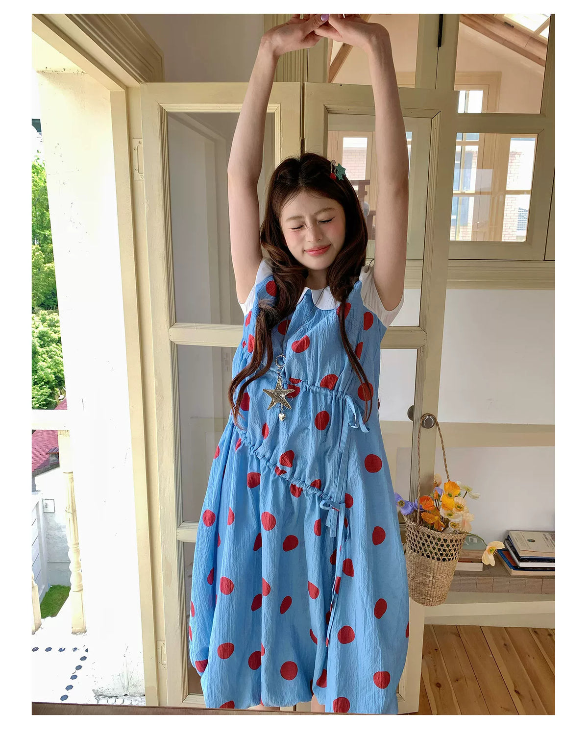 [RF] “Sea Salt Berry” Blue Polka Dot Textured Dress