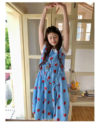 [RF] “Sea Salt Berry” Blue Polka Dot Textured Dress