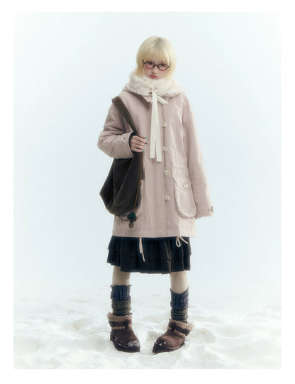 Horridale - Vintage Washed 90% White Duck Down Parka with Faux Fur Hood - Shell Pink