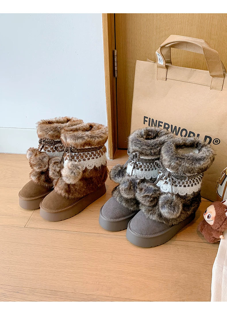 Earl Cat Platform Mid-Calf Snow Boots (Grey / Brown)