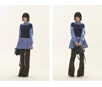 "Holiday Blues" Blue Plaid Bow Shirt Mini Dress