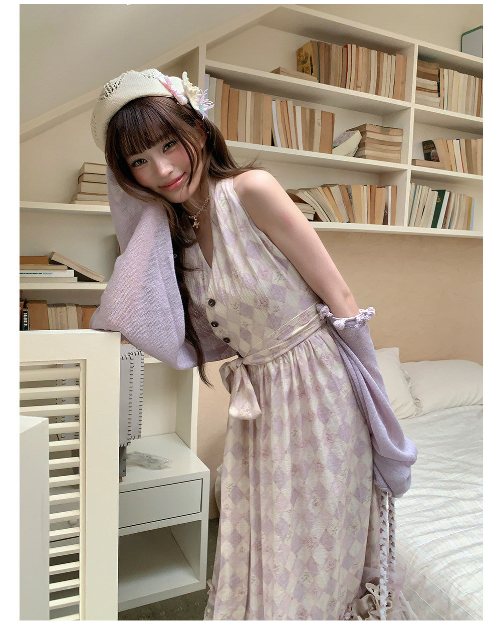 “Lavender Mist Sonata” Taro Purple Lace Slip Dress