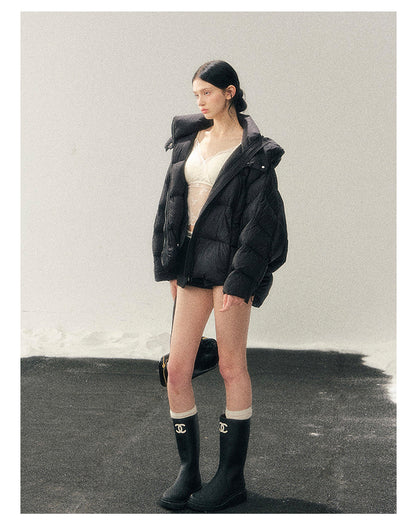 少也眼 "Thawing Snow Realm" Matte Nylon Down Puffer Jacket - Quiet Black