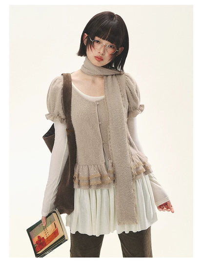 "Spring Memoir" TENCEL™ Wool Pleated Knit Midi Dress (Oat Gray/ Butter Cream)