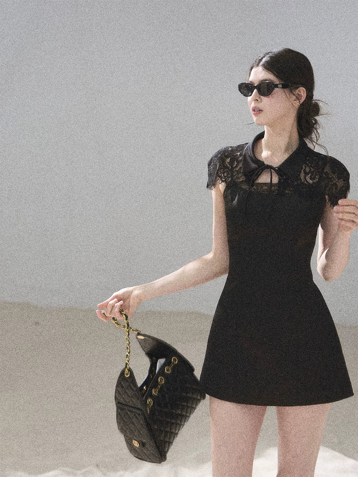 "Moonlit Rose Sonata" Tranquil Black Lace Mini Dress & Cape Set