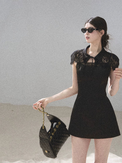 "Moonlit Rose Sonata" Tranquil Black Lace Mini Dress & Cape Set