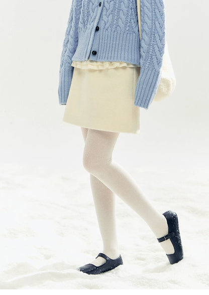 "Morning Mist" A-Line Wool-Blend Mini Skirt (Mist Gray/ Cream Beige)