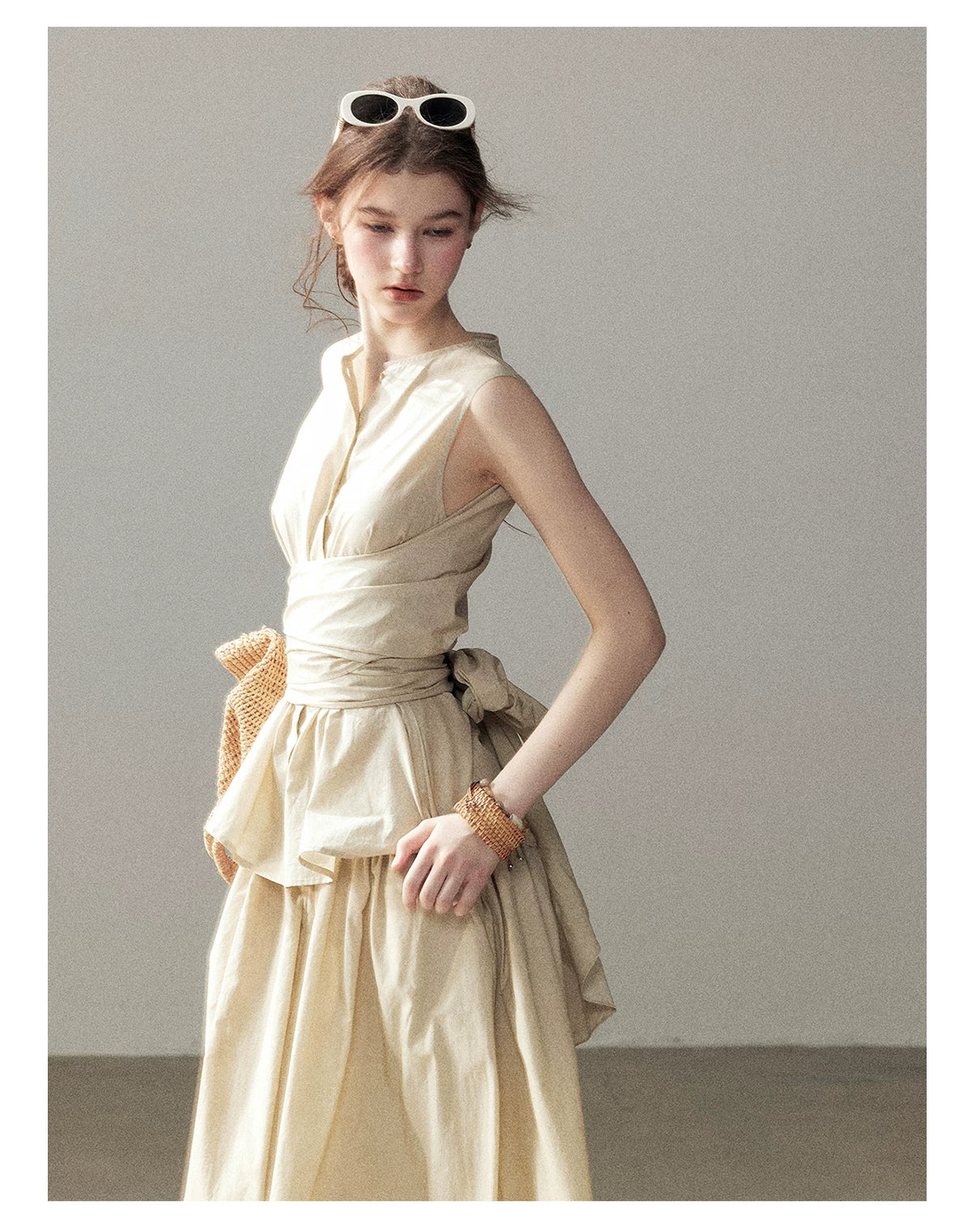 "The Last Falling Leaf" Milk Tea Lyocell Two-Piece Skirt Set