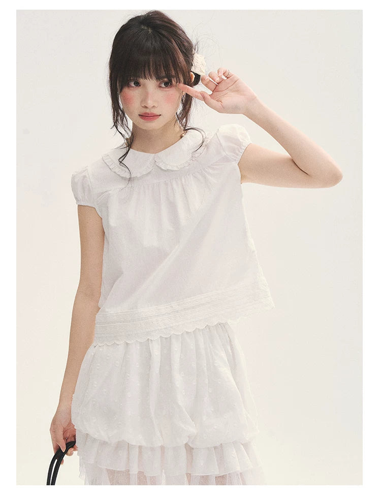 "Black & White Sonata" Polka Dot Mesh Tiered Jellyfish Skirt (White/ Black)