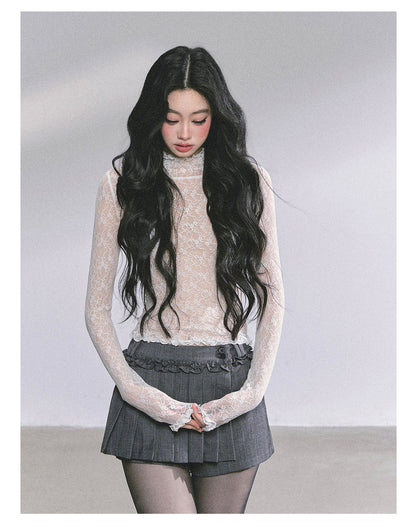 少也眼 “Desire Ballet” Sheer Lace High-Neck Long-Sleeve Top