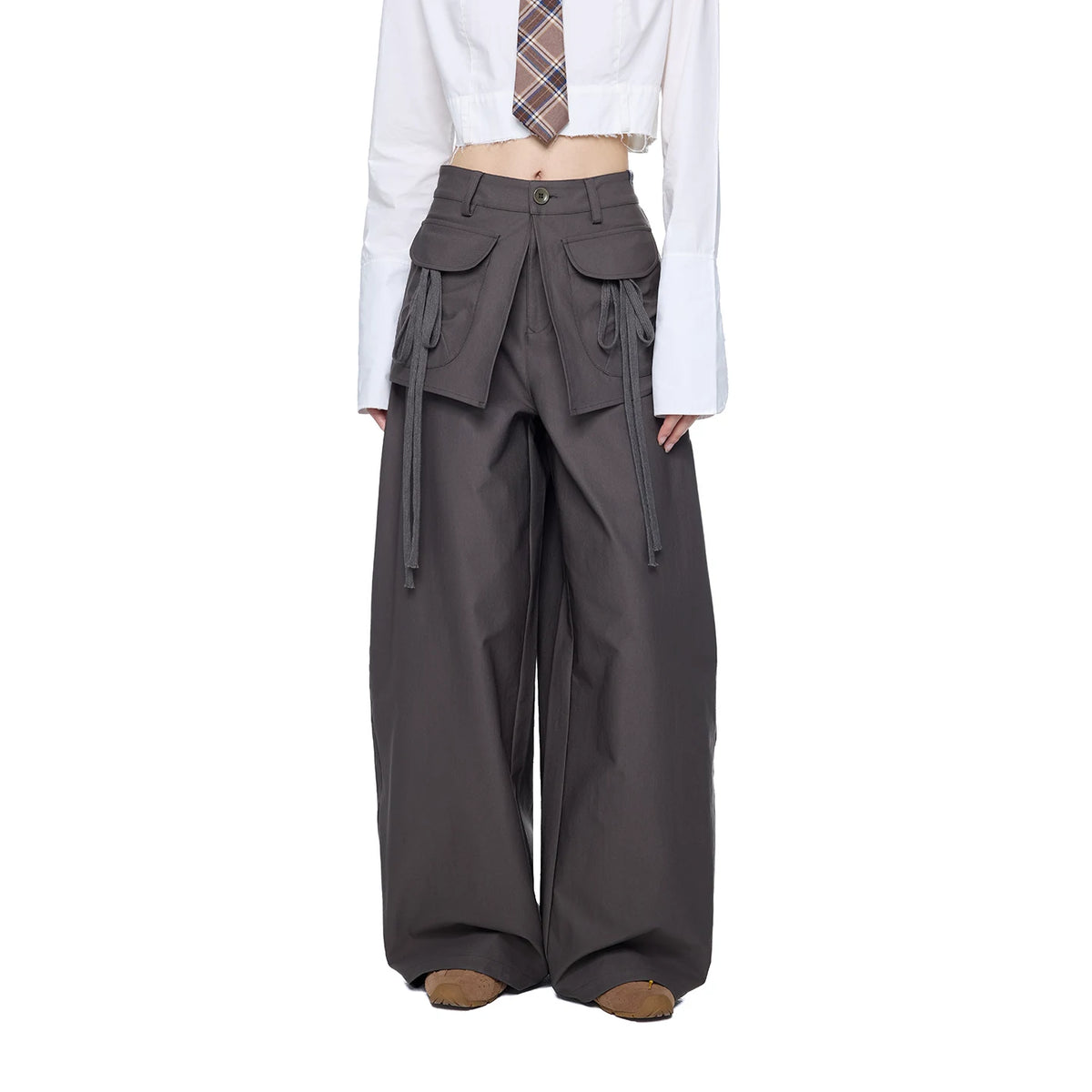 EZEK | Patchwork Drawstring Wide-Leg Lounge Pants (Black / Gray)
