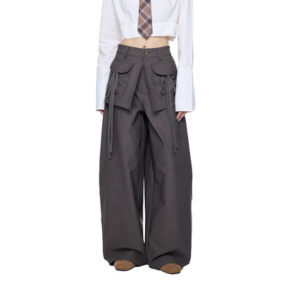 EZEK | Patchwork Drawstring Wide-Leg Lounge Pants (Black / Gray)