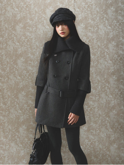 Soote Season - British Deep Gray Knit-Collar Wool-Blend Long Dress