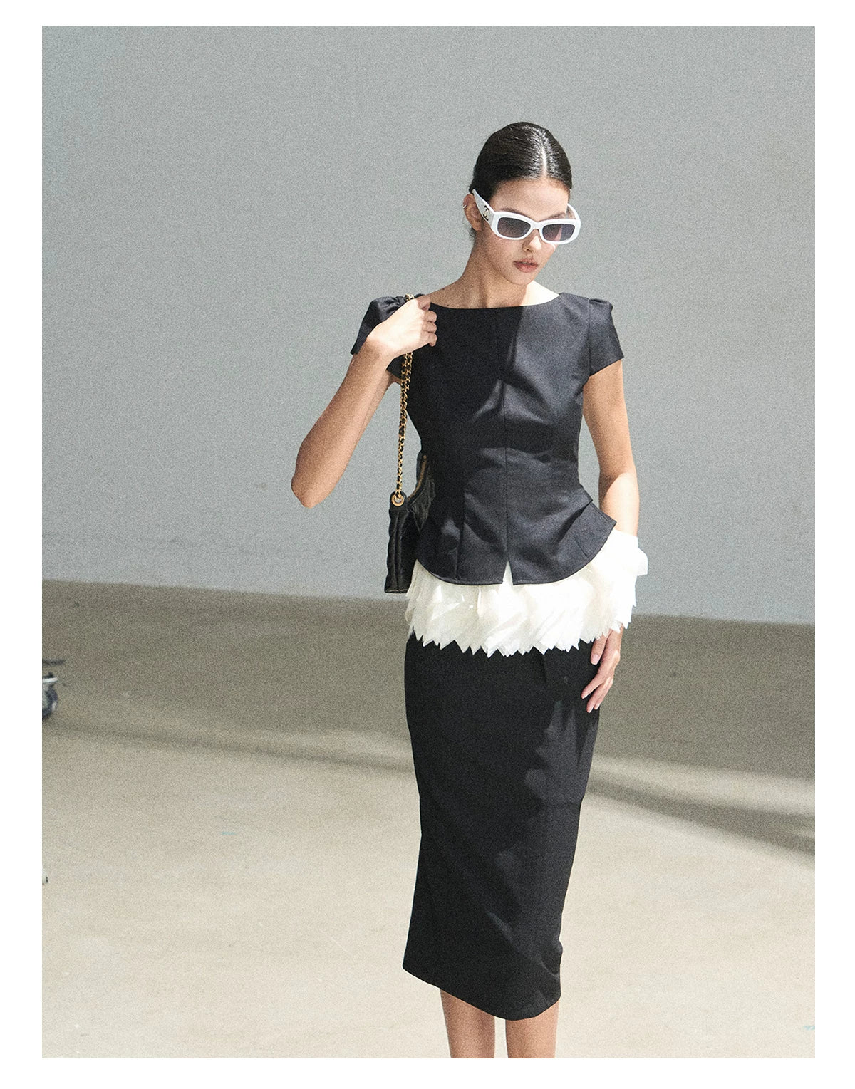 "Her Black & White Poem" Elegant Contrast Two-Piece Set
