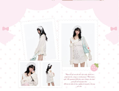 “Sweet Bloom” Ivory My Melody Asymmetric Oversized Top