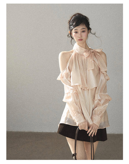 170726 "Pearlescent Glow" Pearl Pink Satin Halter Blouse