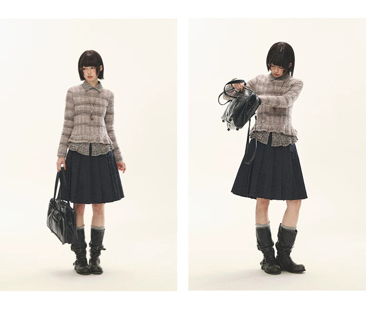 "Sandalwood Violet" Purple Mist Open-Knit Peplum Sweater
