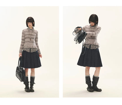 "Sandalwood Violet" Purple Mist Open-Knit Peplum Sweater