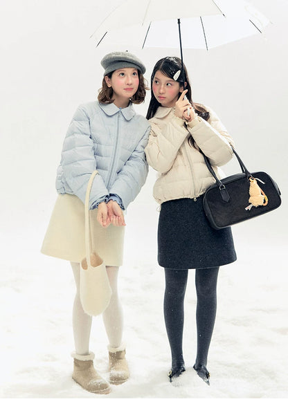 "Lily of the Valley Keepsake" Cropped Down Puffer Jacket (Pearl Beige/ Cloud Blue)