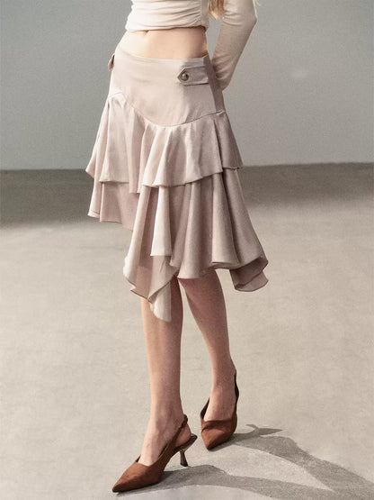 AOMALM - "Ginkgo & Evening Breeze" Misty Cloud Gray French Satin Skirt