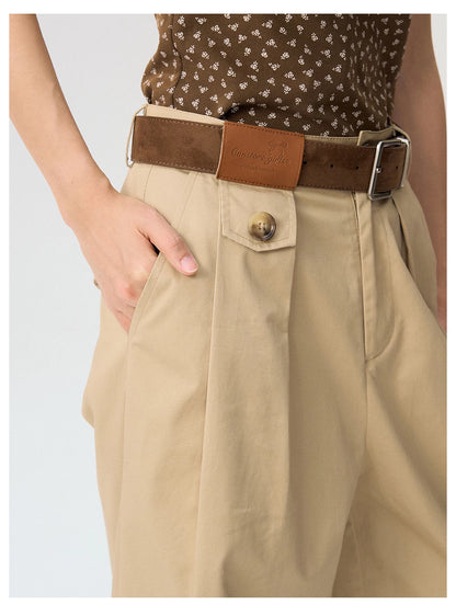 [CAN] "Strawberry Toast" Khaki Plaid Cuff Wide-Leg Pants