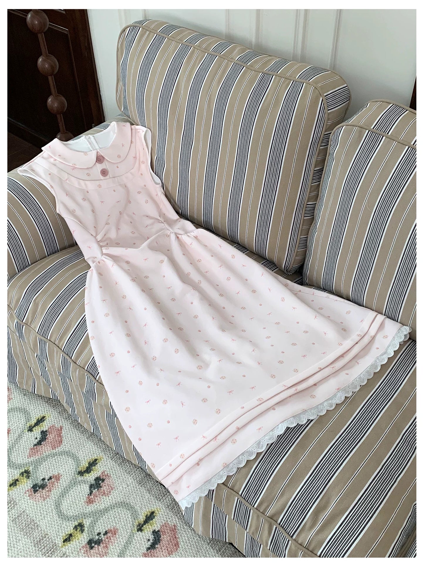 “Rose Milk Reverie” Pink Doll Collar A-Line Dress