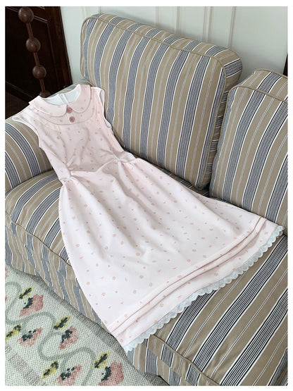 “Rose Milk Reverie” Pink Doll Collar A-Line Dress
